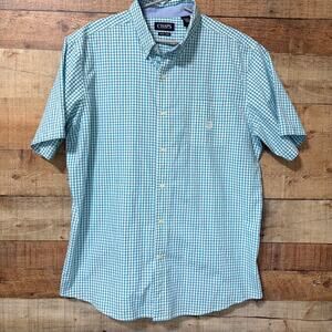 Chaps Blue Plaid Short Sleeve Button Down Size XL